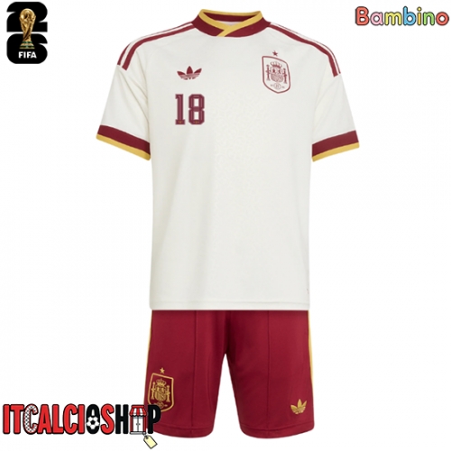 Spagna Martin Zubimendi #18 Seconda Maglia Bambino Mondiali 2026 Manica Corta (+ Pantaloni corti)